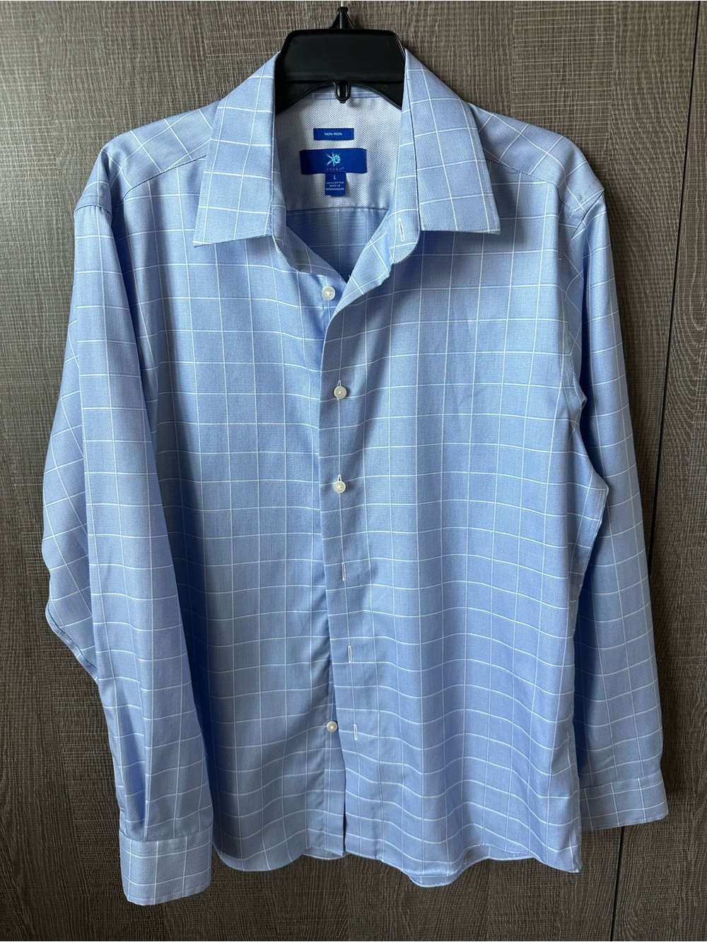 Egara Light Blue Windowpane Dress Shirt - Men's LG